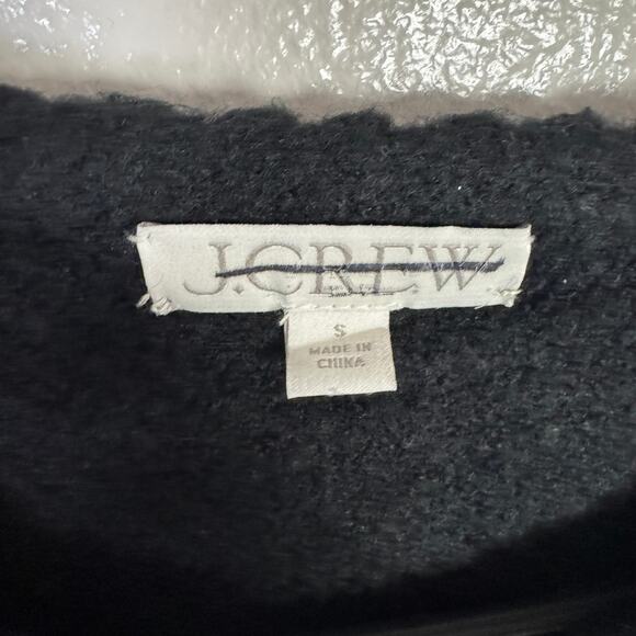 J.Crew Odette Sweater Jacket WMNS S Black Wool-Alpaca Crochet Trim Gold Button - Picture 4 of 7